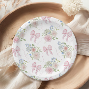 Baby in Bloom Pink Bow Baby Shower Paper Plate