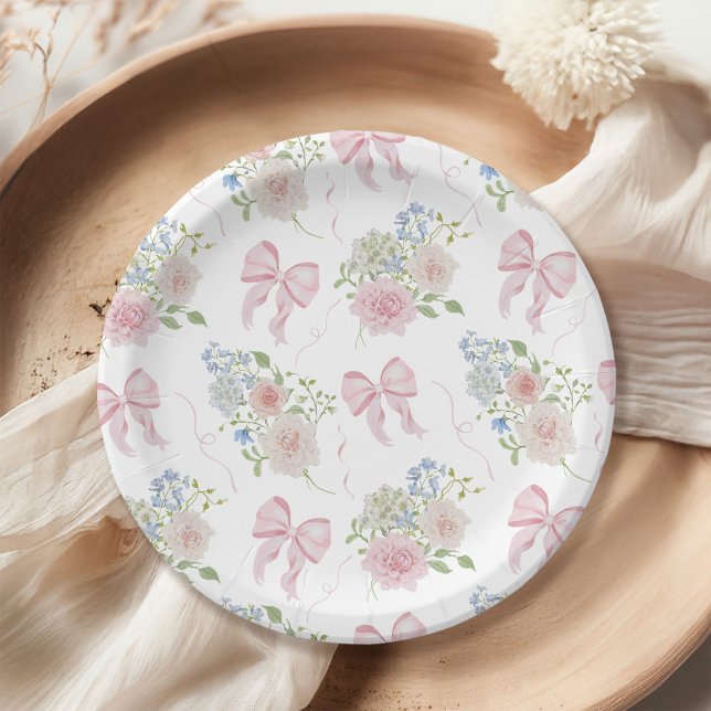 Baby in Bloom Pink Bow Baby Shower Paper Plate (Creator Uploaded)