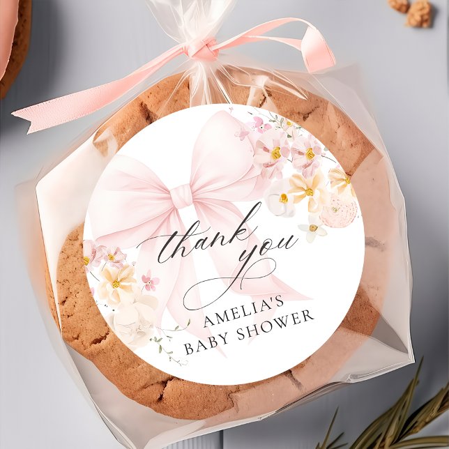 Baby In Bloom Pink Bow Baby Shower Sticker (Creator Uploaded)