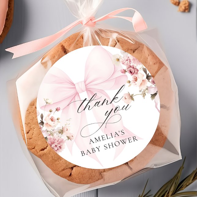 Baby In Bloom Pink Bow Baby Shower Sticker (Creator Uploaded)