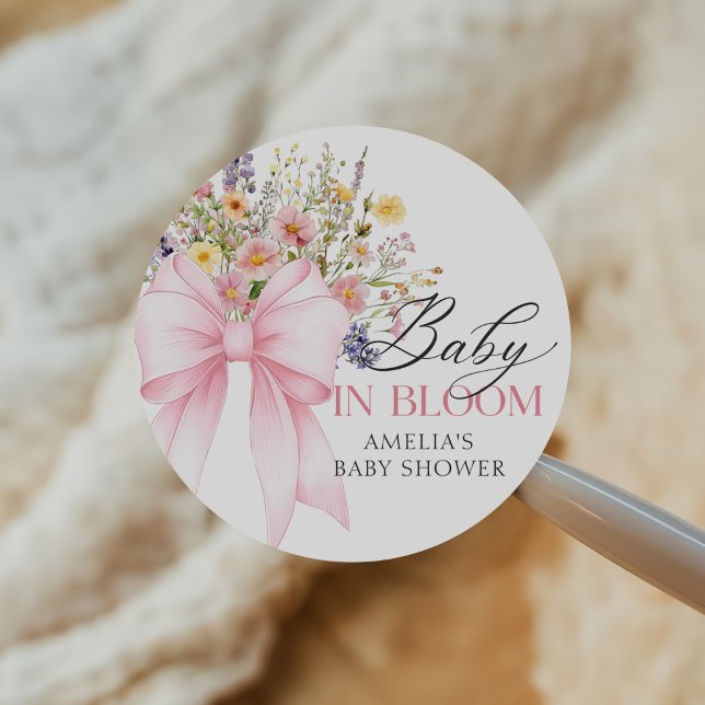 Baby In Bloom Pink Bow Baby Shower Sticker (Creator Uploaded)