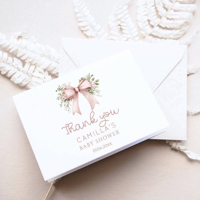 Baby In Bloom Pink Bow Baby Shower Thank You Card (Creator Uploaded)
