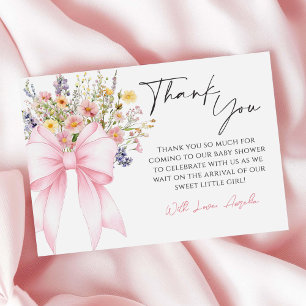 Baby in Bloom Pink Bow Baby Shower Thank You Card