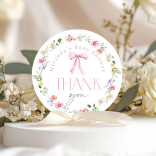Baby in Bloom Pink Bow Baby shower Thank you Classic Round Sticker