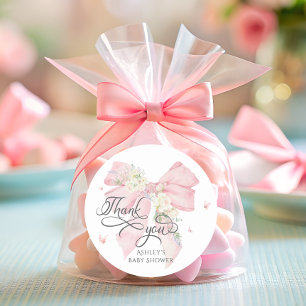 Baby in Bloom Pink Bow Baby Shower Thank You Classic Round Sticker