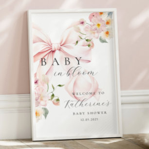 Baby In Bloom Pink Bow Baby Shower Welcome Poster