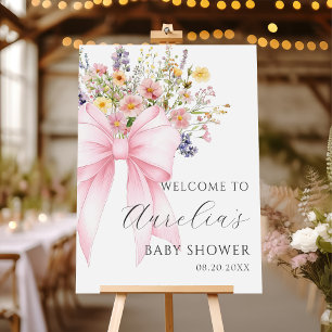 Baby In Bloom Pink Bow Baby Shower Welcome Poster