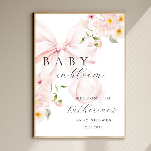 Baby In Bloom Pink Bow Baby Shower Welcome Poster (Creator Uploaded)