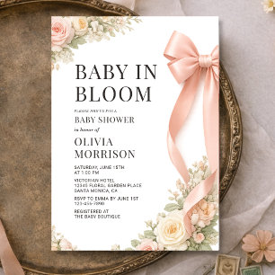 Baby In Bloom Pink Bow Coquette Baby Shower Invitation