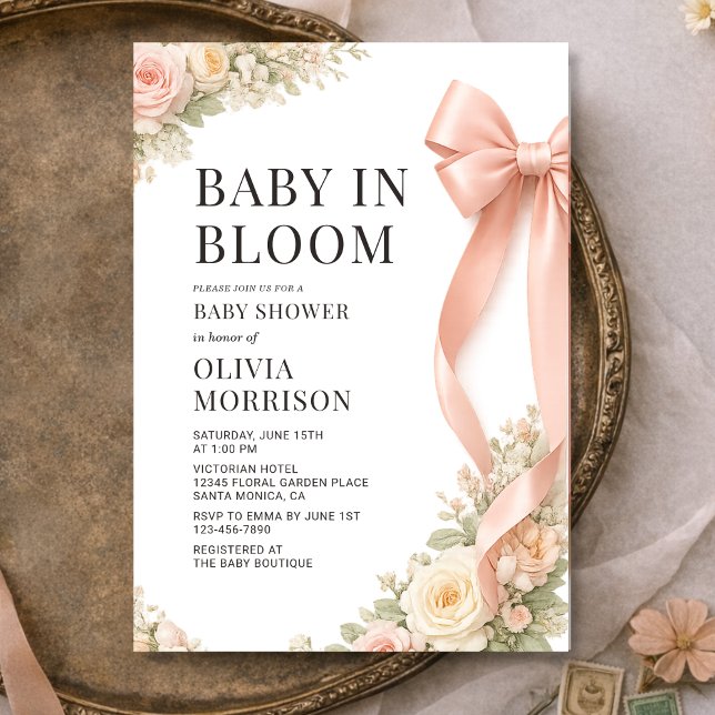 Baby In Bloom Pink Bow Coquette Baby Shower Invitation (Creator Uploaded)