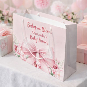 Baby in Bloom pink bow floral Baby Shower Large Gift Bag