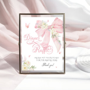 Baby in Bloom Pink Bow Floral Diaper Raffle Poster