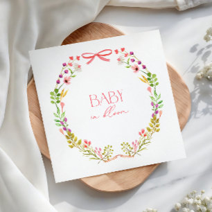 Baby in Bloom Pink Bow Floral Garden Baby Shower Napkin