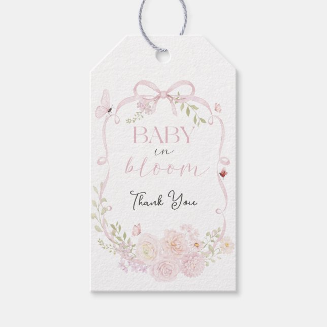 Baby in Bloom Pink Bow Gift Tag (Front)