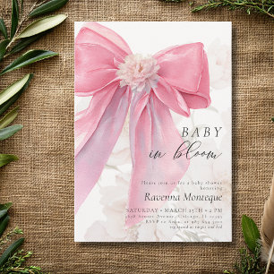 Baby in Bloom Pink Clean Bow Floral Baby Shower Invitation