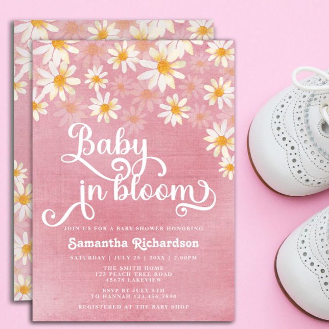 Baby in Bloom Pink Daisy Baby Shower Invitation (Creator Uploaded)