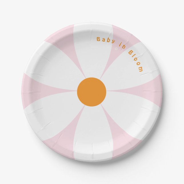 Baby in Bloom Pink Daisy Baby Shower  Paper Plate (Front)