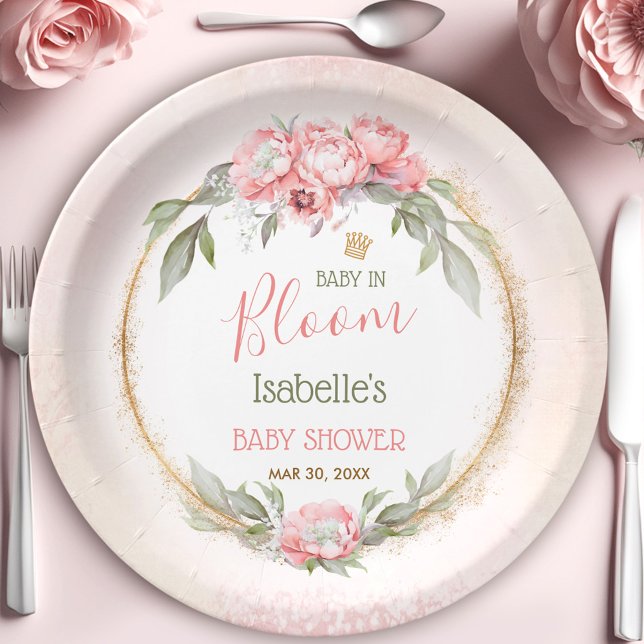 Baby In Bloom Pink Elegant Floral Girl Baby Shower Paper Plate (Baby In Bloom Pink Elegant Floral Girl Baby Shower Paper Plates)