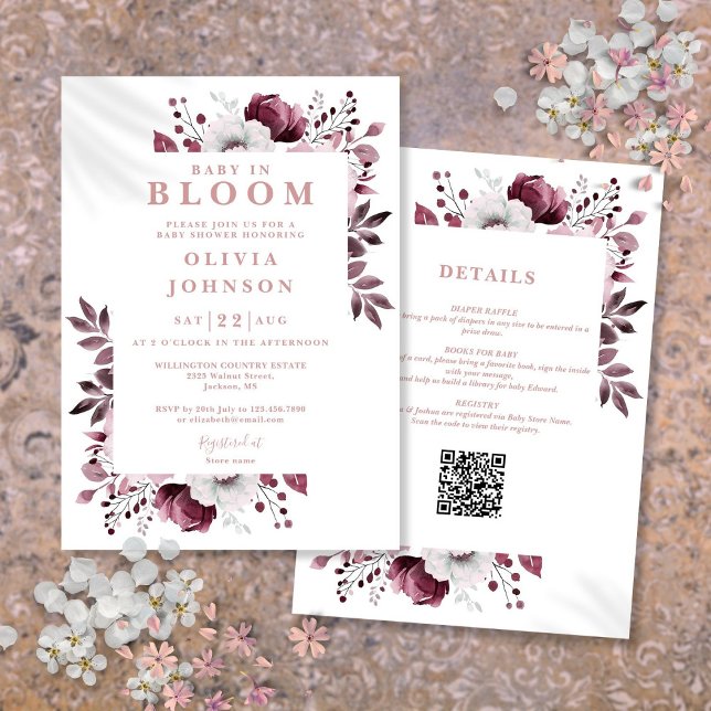 Baby In Bloom Pink Floral All In One Baby Shower Invitation (Creator Uploaded)