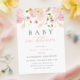 Baby In Bloom Pink Floral Baby Shower Invitation
