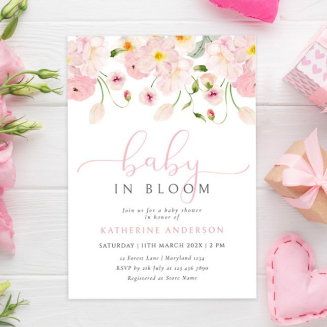 Baby In Bloom Pink Floral Baby Shower Invitation (Creator Uploaded)