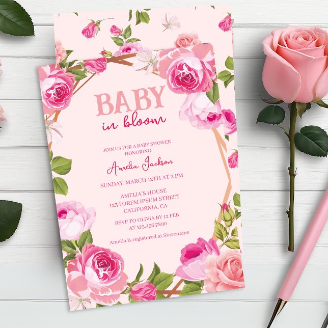 Baby in bloom pink floral Baby shower Invitation (Creator Uploaded)