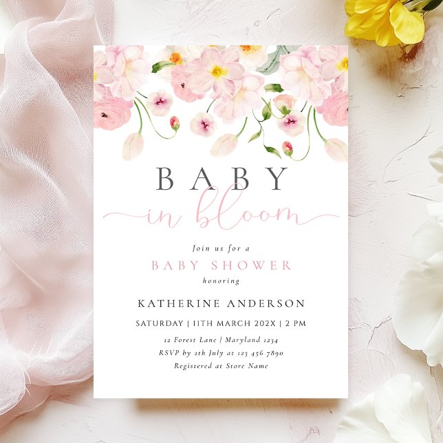 Baby In Bloom Pink Floral Baby Shower Invitation (Creator Uploaded)