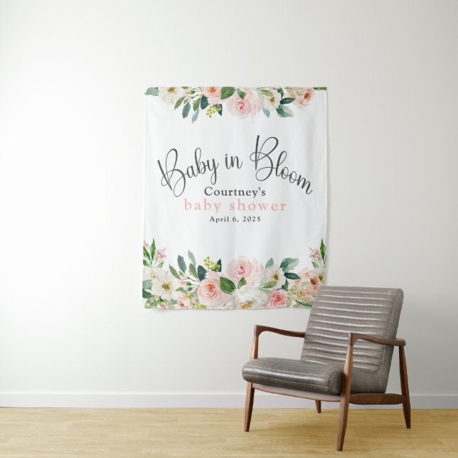 Baby in Bloom Pink Floral Baby Shower Tapestry (In Situ)