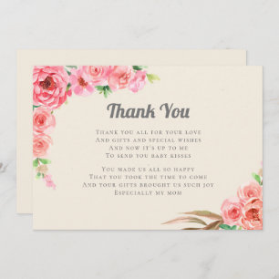 Baby In Bloom Pink Floral Baby Shower Thank You Invitation