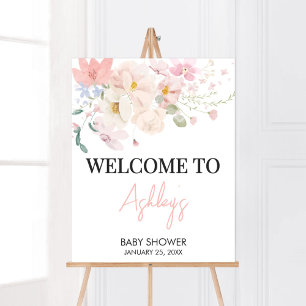 Baby in Bloom Pink Floral Baby Shower Welcome Poster