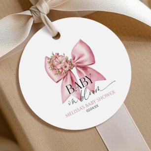 Baby In Bloom Pink Floral Bow Baby Shower Favour Tags