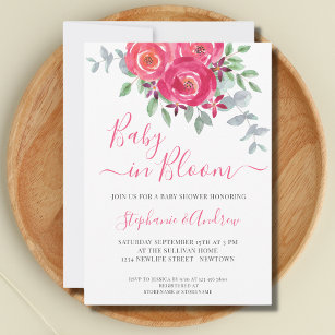 Baby in Bloom Pink Floral Couples Baby Shower Invitation