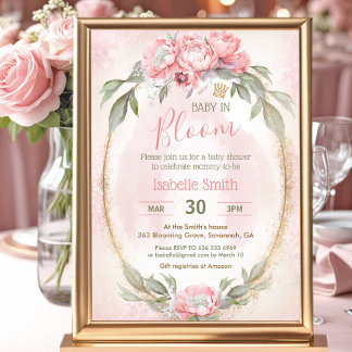 Baby In Bloom Pink Floral Elegant Girl Baby Shower Invitation