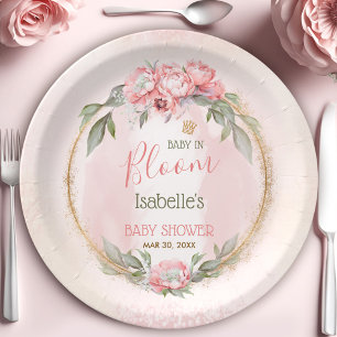 Baby In Bloom Pink Floral Elegant Girl Baby Shower Paper Plate