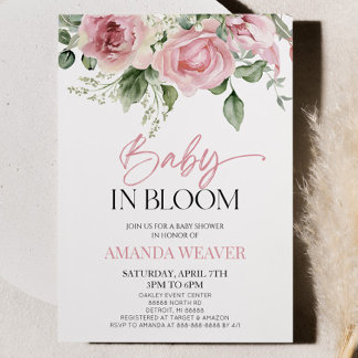 Baby In Bloom Pink Floral Flower Baby Shower Invitation