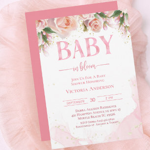 Baby In Bloom Pink Floral Girls Baby Shower  Invitation