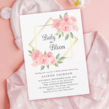 Baby in Bloom Pink Floral Gold Frame Baby Shower