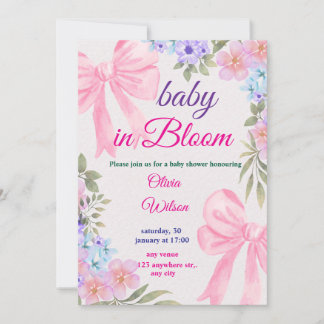 Baby In Bloom Pink Floral Invitation