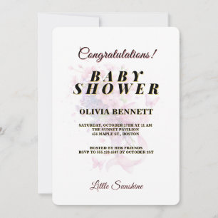 Baby in Bloom Pink Floral Watercolor Baby Shower Invitation