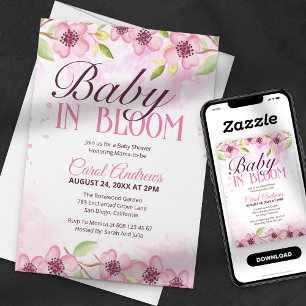 Baby In Bloom Pink Floral Watercolor Baby Shower Invitation