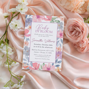 Baby in Bloom Pink Floral Watercolor Baby Shower Invitation