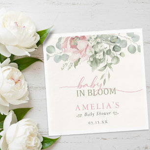 Baby in Bloom Pink Floral Watercolor Girl Shower  Napkin