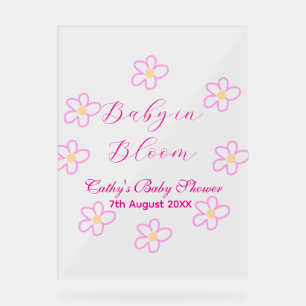 Baby in bloom pink flower baby shower simple elega acrylic sign