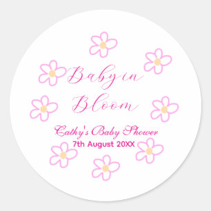 Baby in bloom pink flower baby shower simple elega classic round sticker