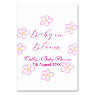 Baby in bloom pink flower baby shower simple elega table number