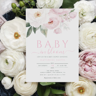 baby in bloom pink flowers baby shower invitation