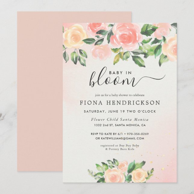Baby in Bloom | Pink & Peach Floral Baby Shower (Front/Back)