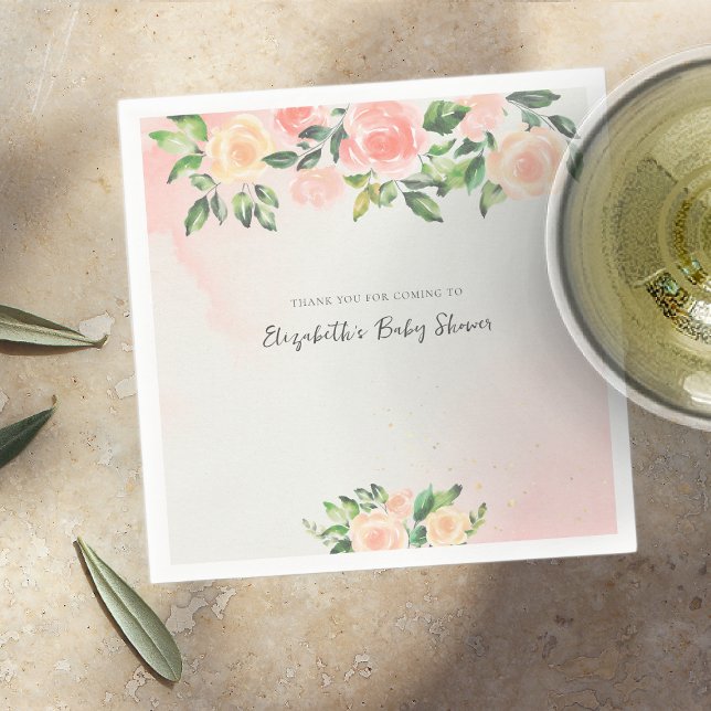 Baby in Bloom | Pink & Peach Floral Baby Shower Napkin (Creator Uploaded)
