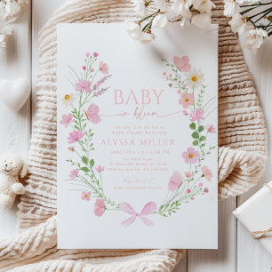 Baby in Bloom Pink Peach Wildflower Baby Shower Invitation