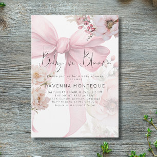 Baby in Bloom Pink Preppy Floral Bow Baby Shower  Invitation